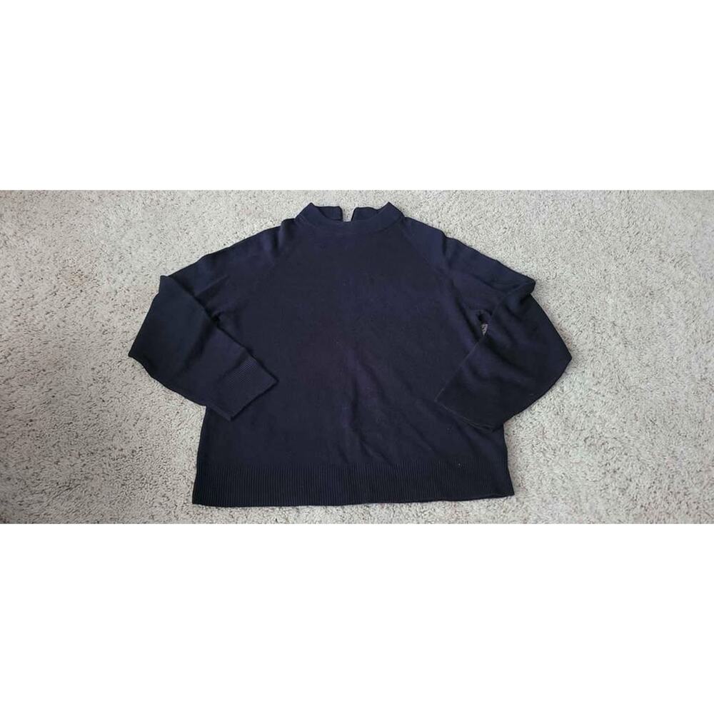 Carolyn Taylor‎ Navy Blue Mock Neck Back Zip Knit Sweater Womens Medium Academia